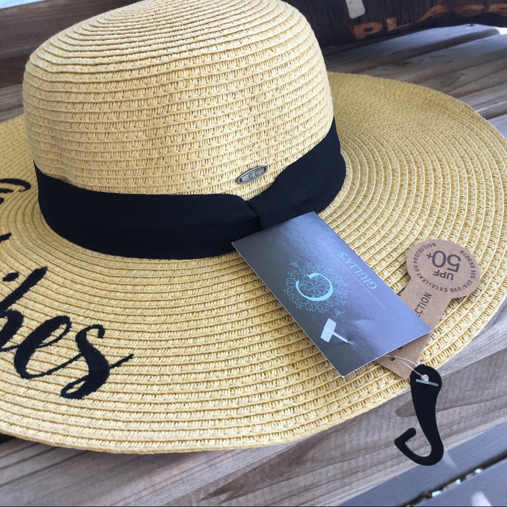 NWT Good Vibes Embroidered Big Floppy Beach Hat - Picture 4 of 7